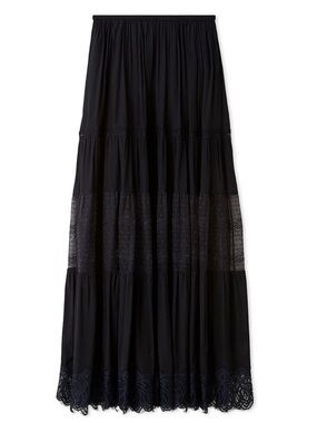 NWT Snidel Boho Lace High-Waisted Ruffled Tiered Maxi Skirt Dark Navy Medium